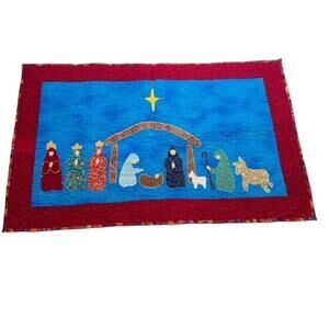 Quilted Tapestry Holy Family‎ Manger Scene Mat Holiday Christmas Nativity
